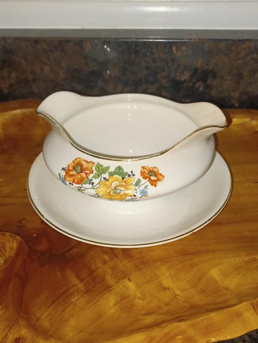 RARE Antique 1910 Knowles Taylor Knowles Poppy Gravy Boat Attached Underplate